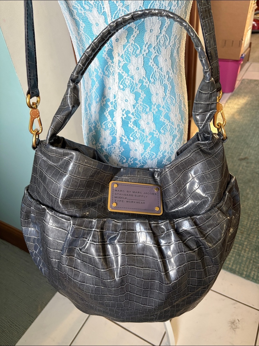 Marc by Marc Jacobs  Hobo Shoulder Bag  Croc-Embossed  laminated  Gold Hardware
